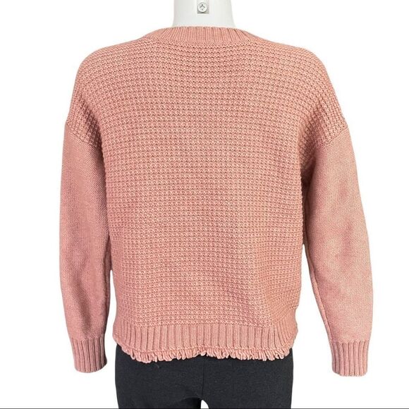 MADEWELL Stitchmix Pullover Sweater Peach‎ Orange CableKnit , Fringed edges sz S - Picture 4 of 9